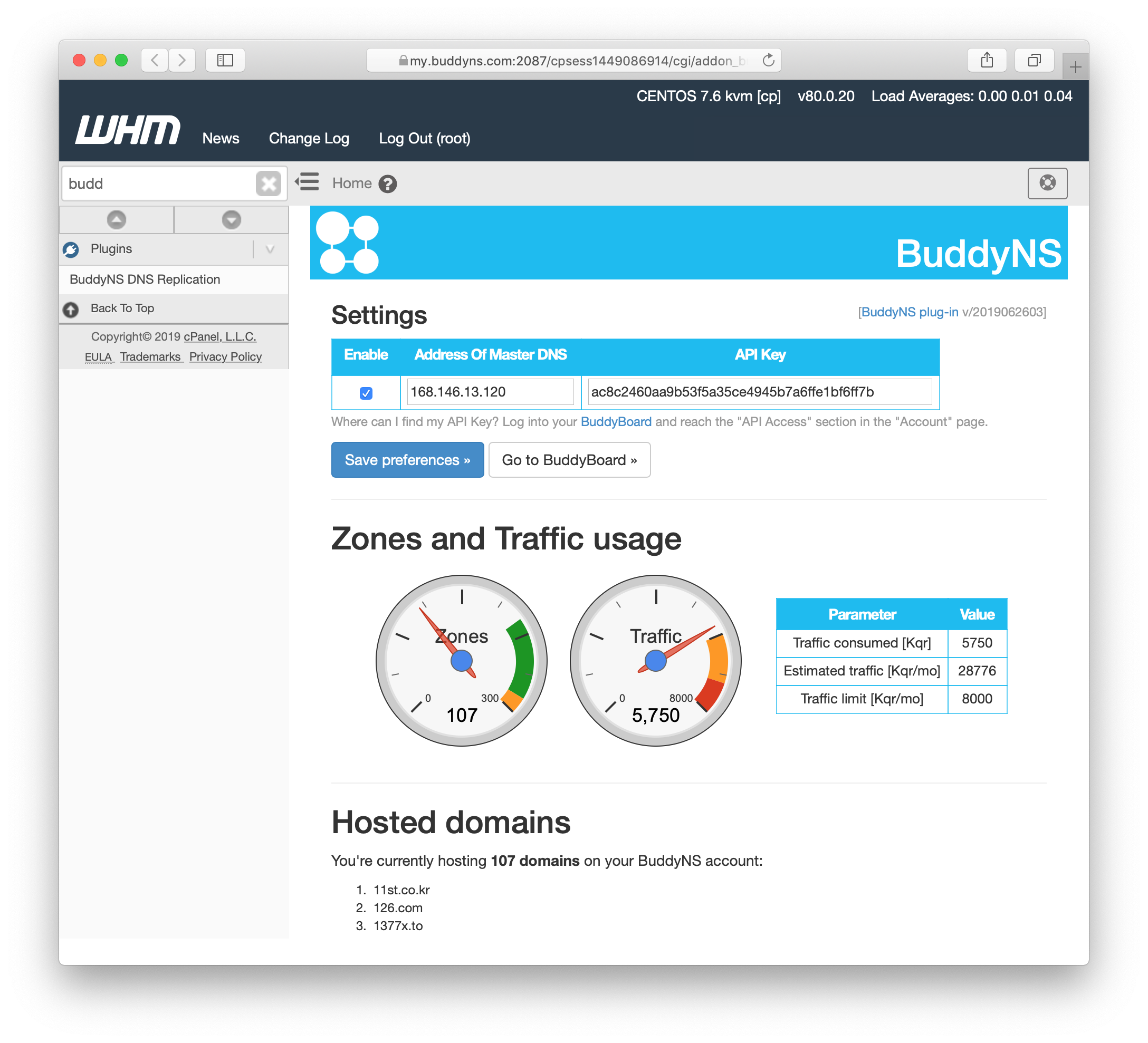 BuddyNS cpanel plug-in screenshot