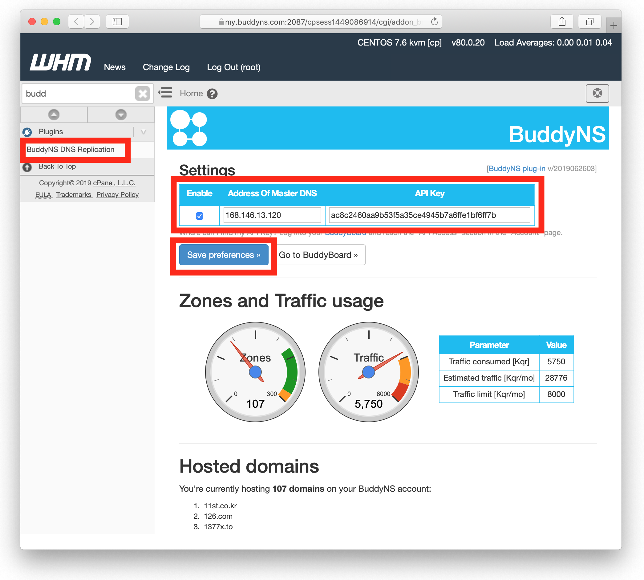 BuddyNS cPanel plugin page